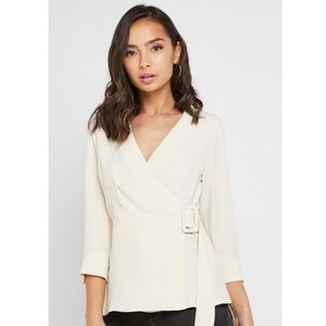 NWT Topshop Creme Belted Wrap Top Size 6